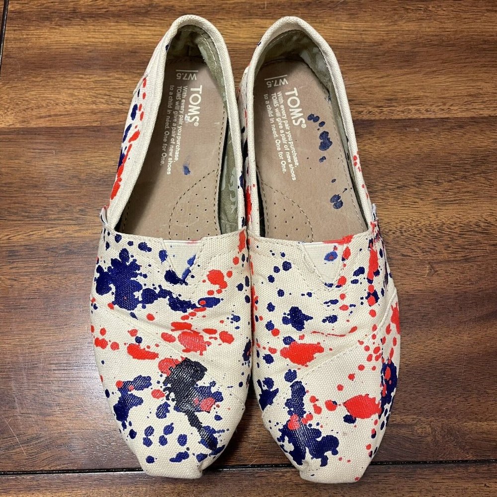 Paint Splatter Toms Canvas SlipOn Shoes Size 7.5 Wom… Gem